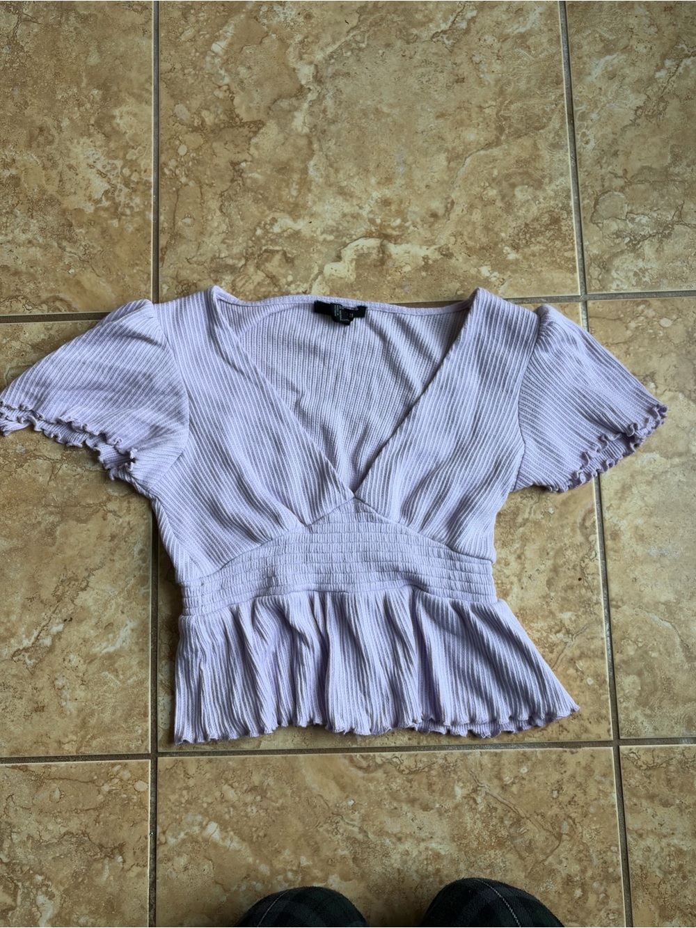 Forever 21 Light Lavender Ribbed V-Neck Peplum Crop Top